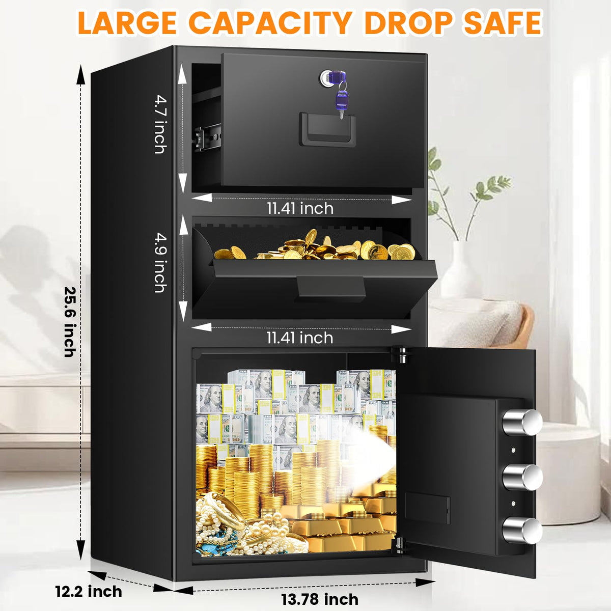 Sanfnz drop safe electronic-keypad for convenient dual-access security.
