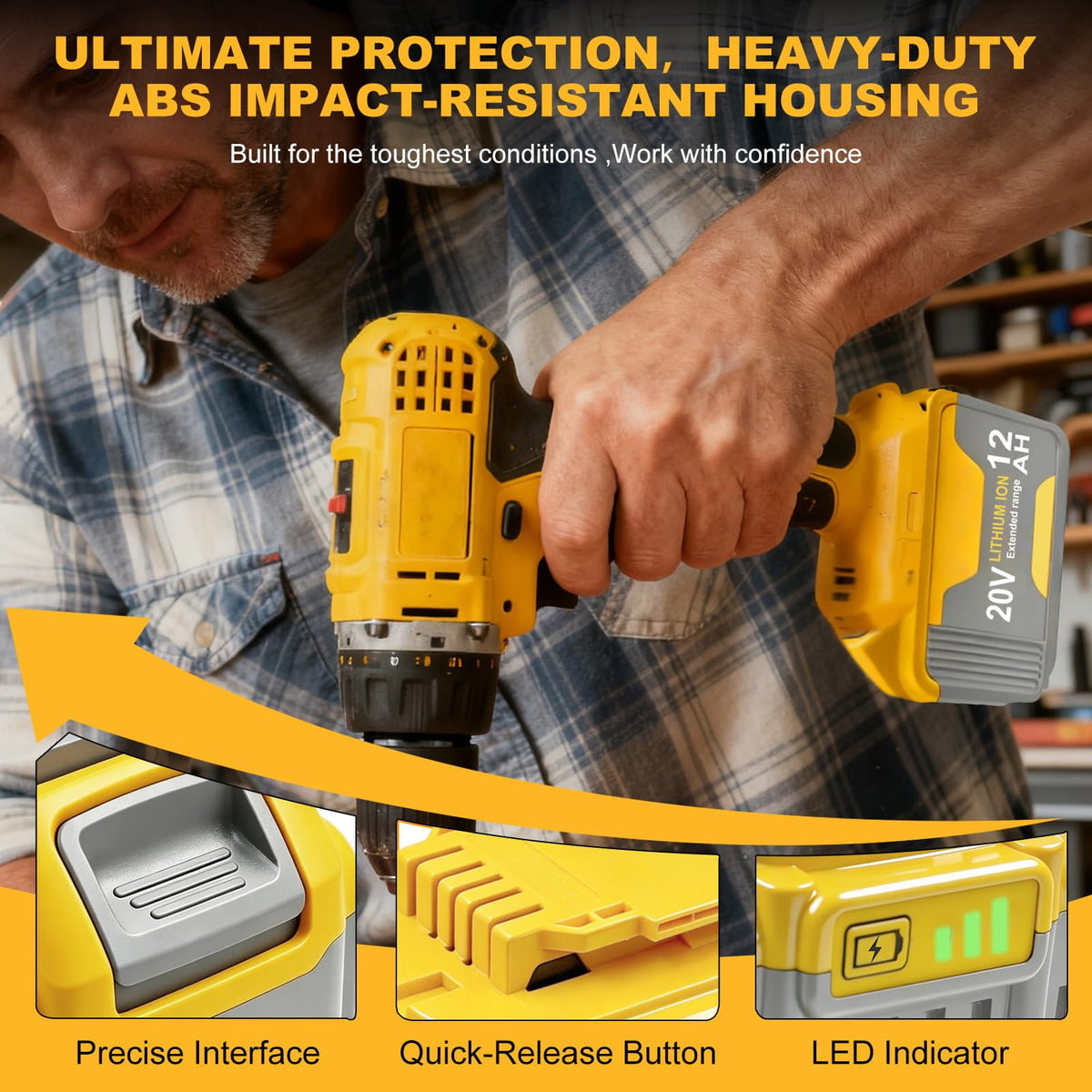 SANIU 12.0Ah battery compatible with DeWalt 20V tools