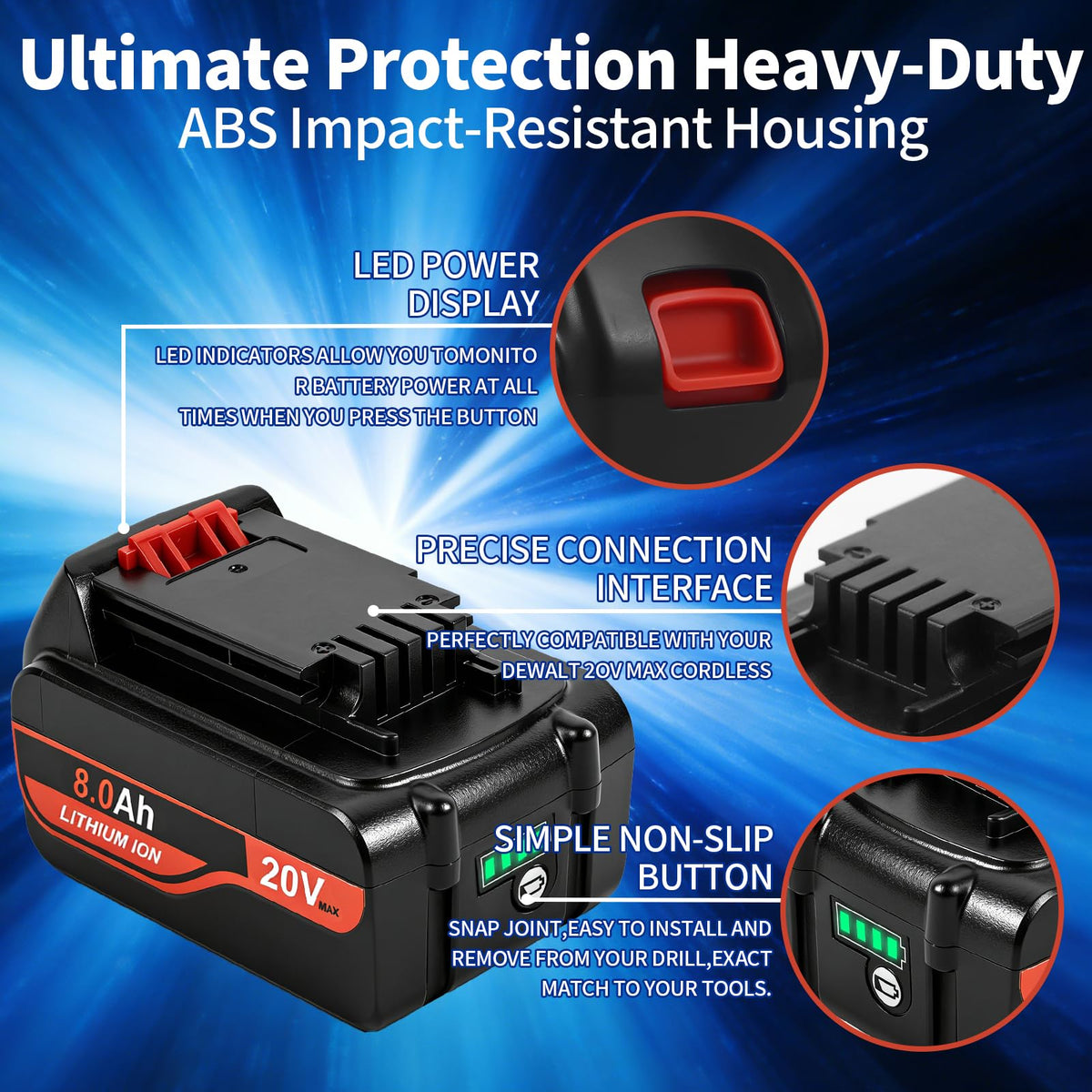 SANIU durable lithium-ion cell design promotes light weight and longevity.