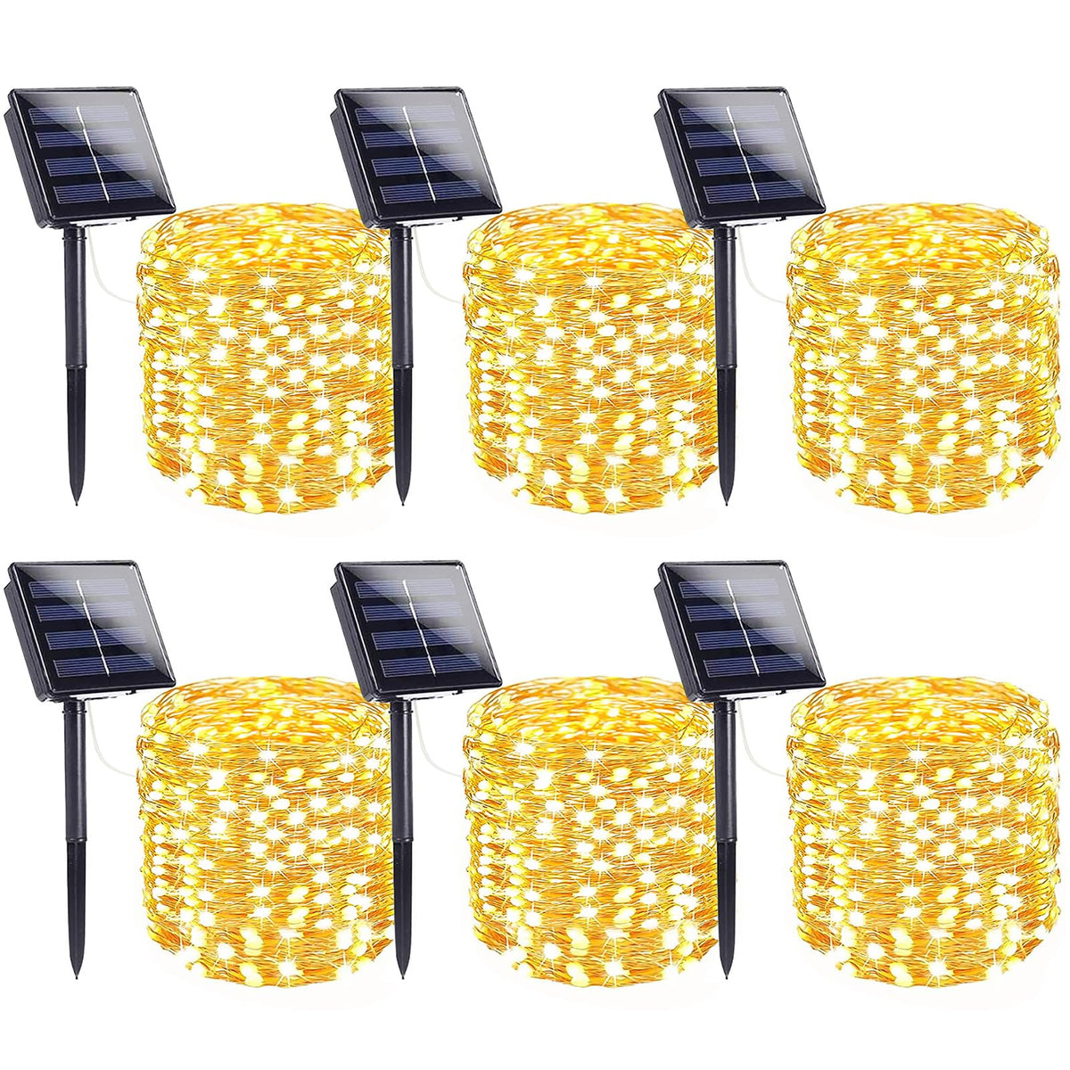 SANJICHA 6-pack solar string lights outdoors provide warm white ambiance for gardens.