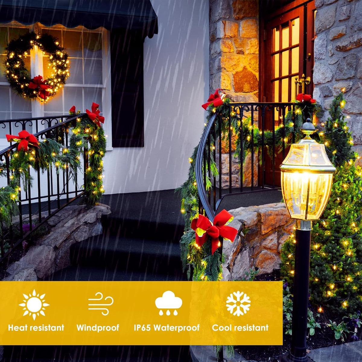 SANJICHA auto on/off solar tree lights turn on at dusk automatically.