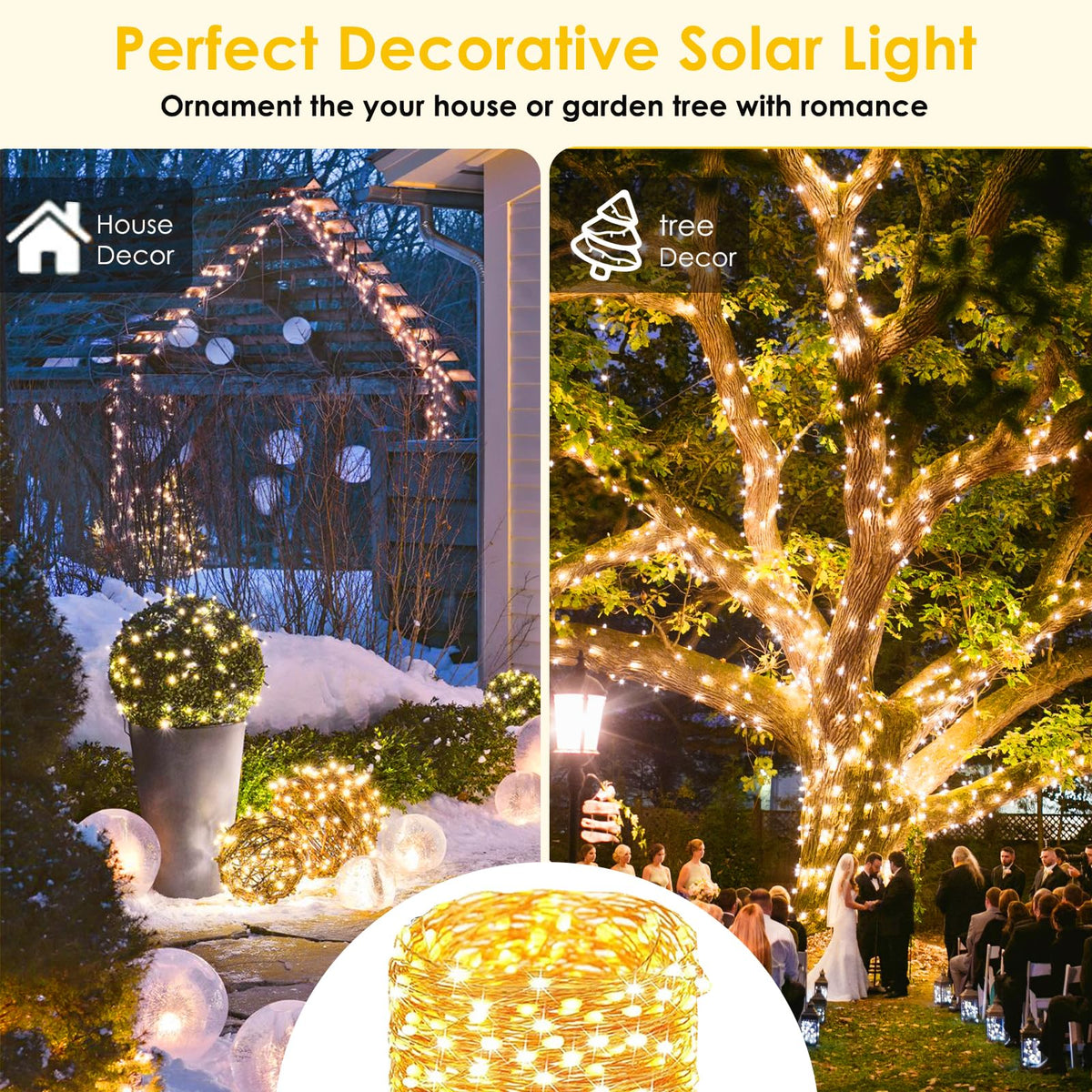 SANJICHA IP65 waterproof fairy lights endure rain and snow for year-round outdoor decor.