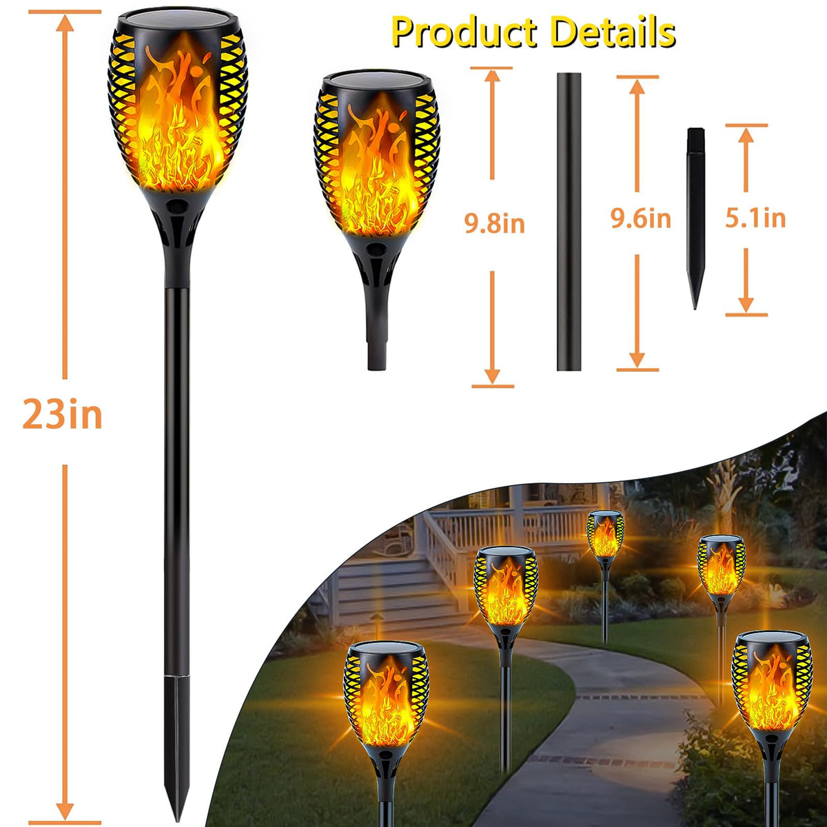 SANJICHA outdoor patio torch lights enhance evenings outside.