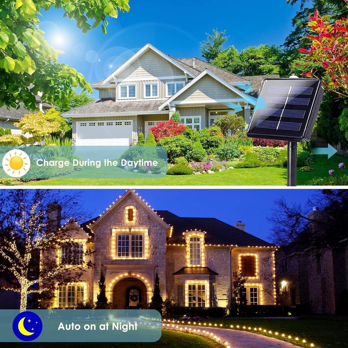 SANJICHA solar string lights showing 8 modes with memory function for events.