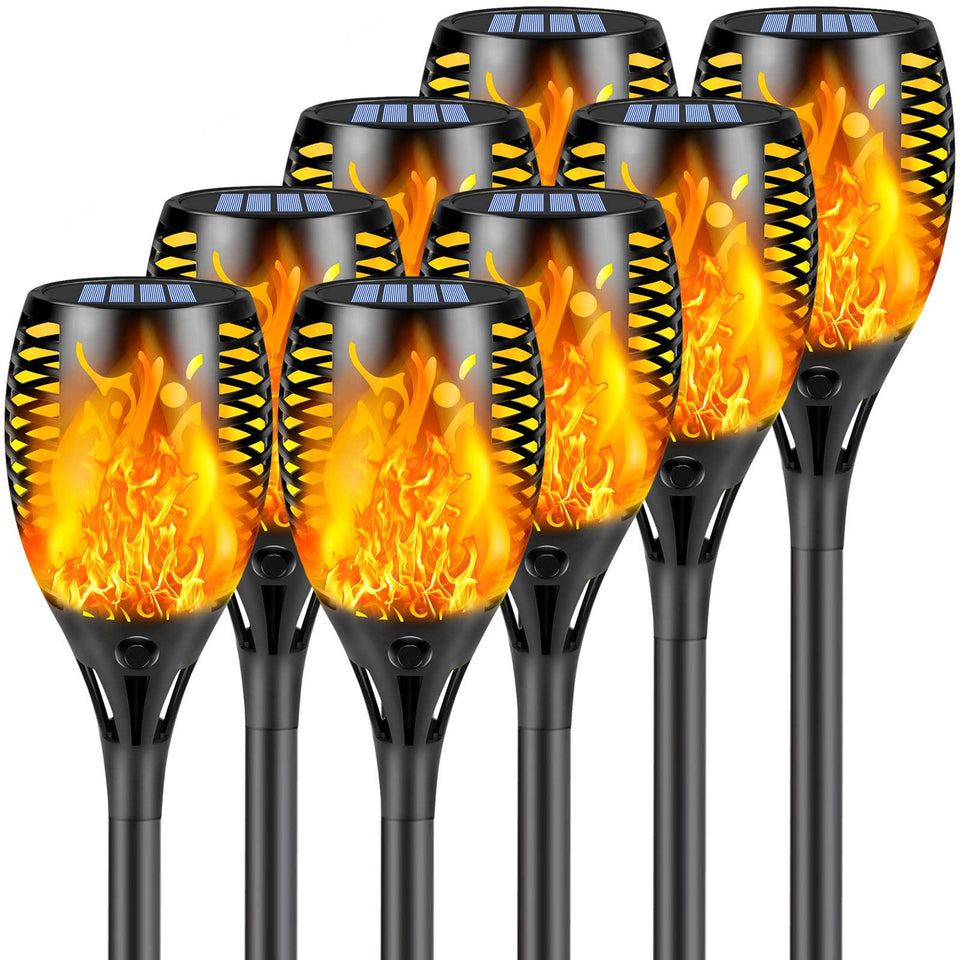 SANJICHA solar torch with flickering flame enhances garden lighting safely