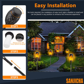 SANJICHA waterproof outdoor torches add durable light to yard decor.