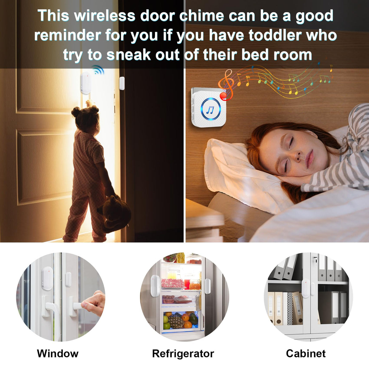 Sanjie door chime with 55 tones to differentiate doors and alerts.