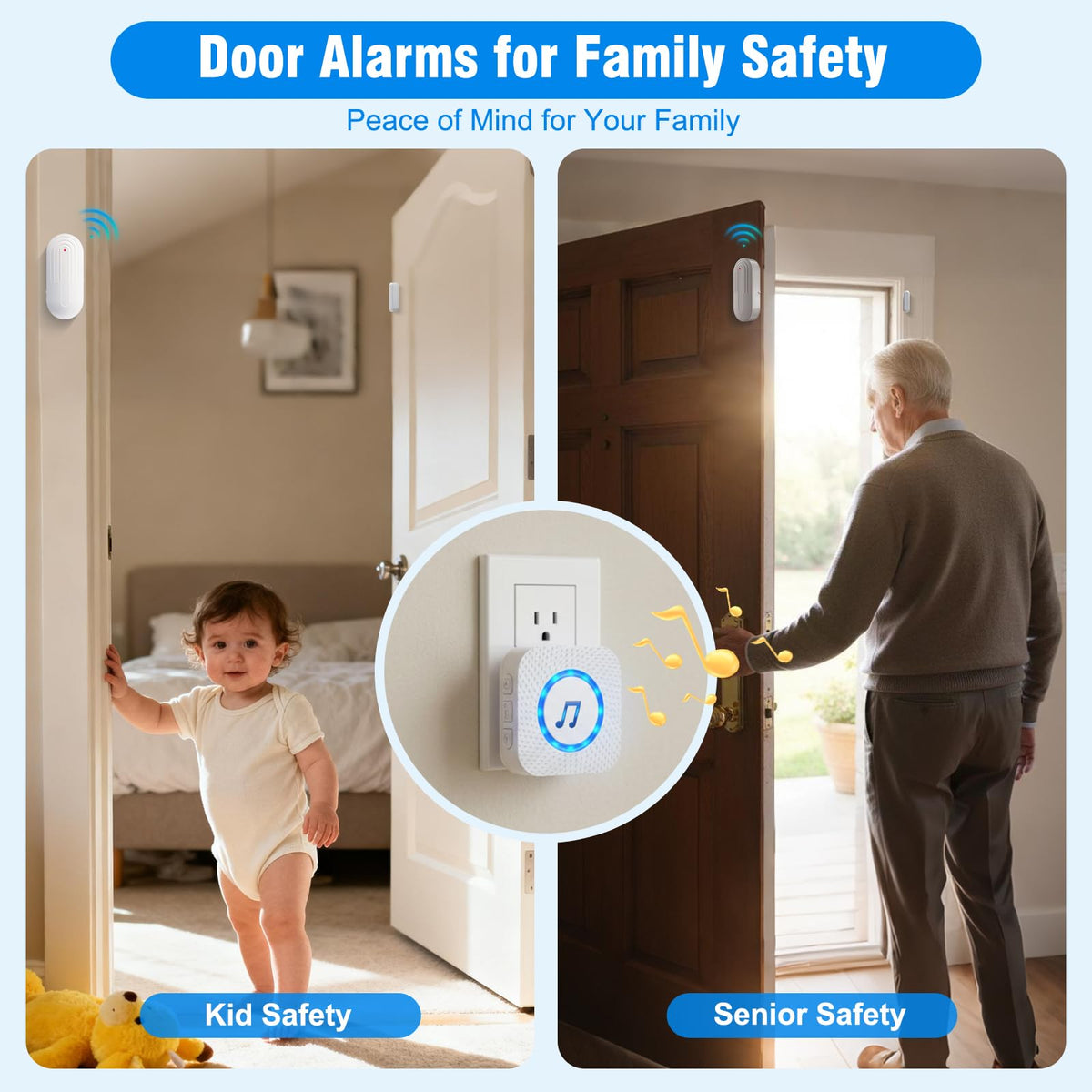 SanJie door chime receiver plugged in with LED status indicators