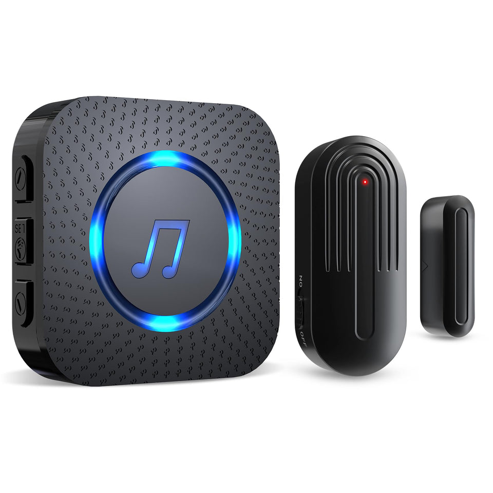 SanJie door sensor chime main unit with sleek black housing for home or store use
