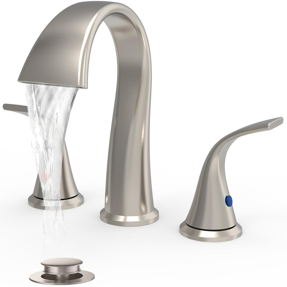 Sankecao bathroom faucet 3-hole 8-inch waterfall front view for spacious vanity