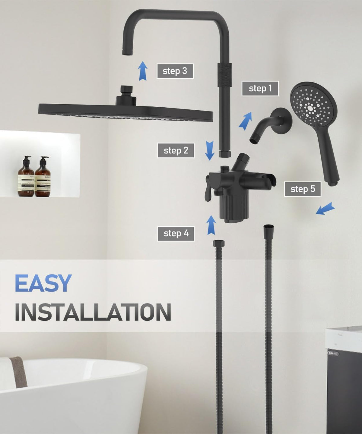 Sankecao black shower head complete kit for modern bathrooms