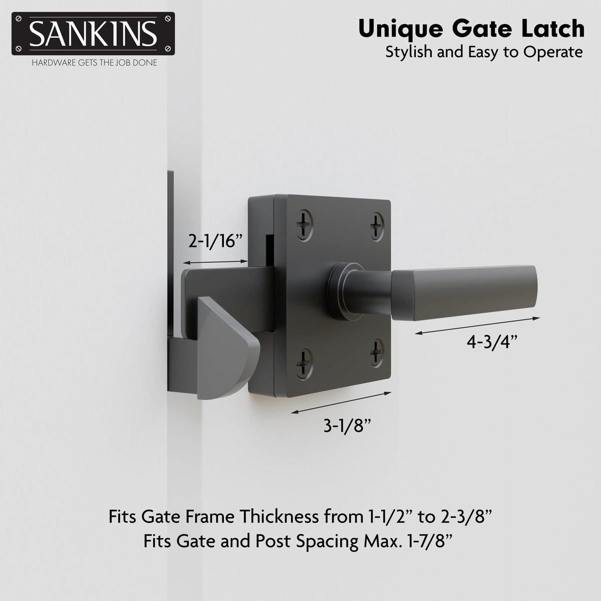 SANKINS black aluminum gate hardware on fence for durable outdoors