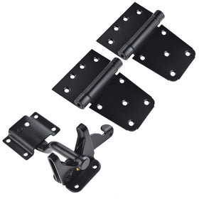 SANKINS black finish gate hardware set resists rust on wood or vinyl gates.