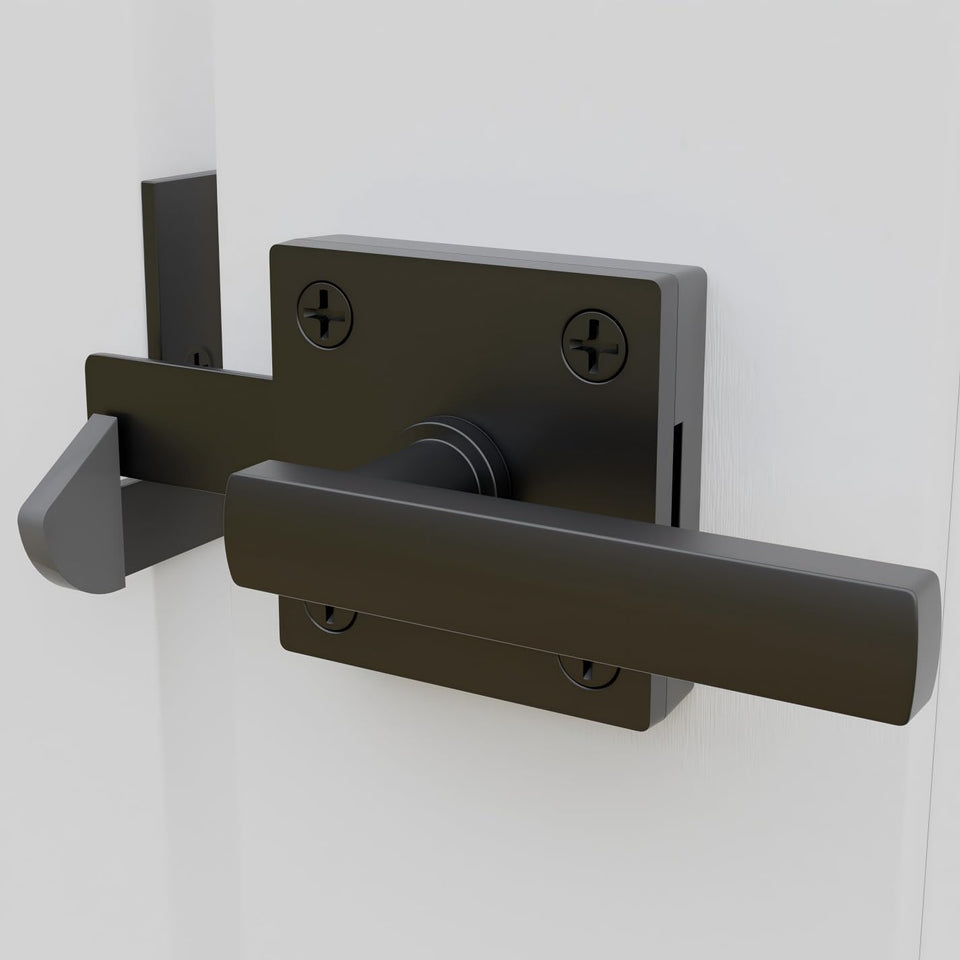 SANKINS black heavy-duty gate latch outdoor installation showing dual-side operation
