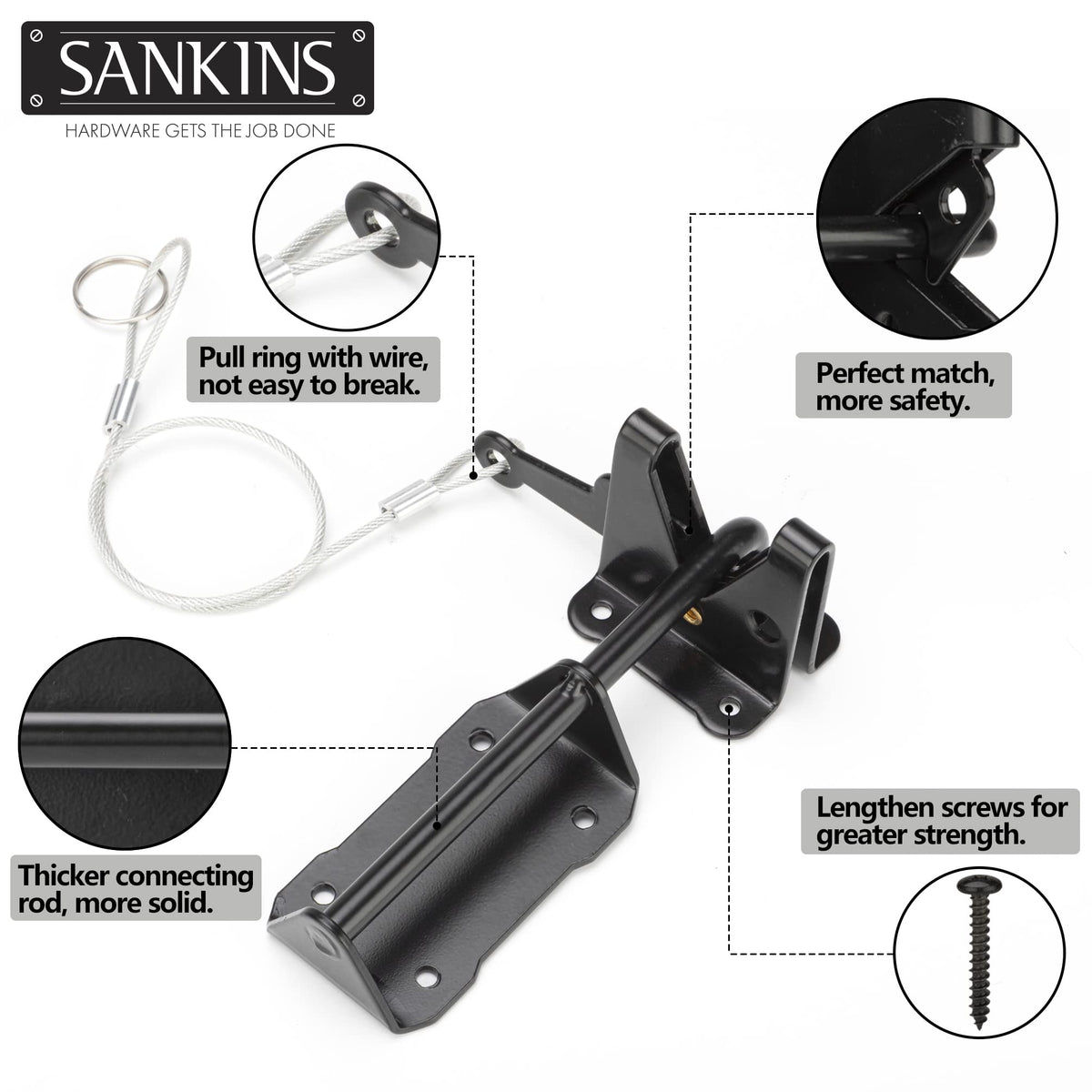 SANKINS fence latch kit with mounting screws for easy install.