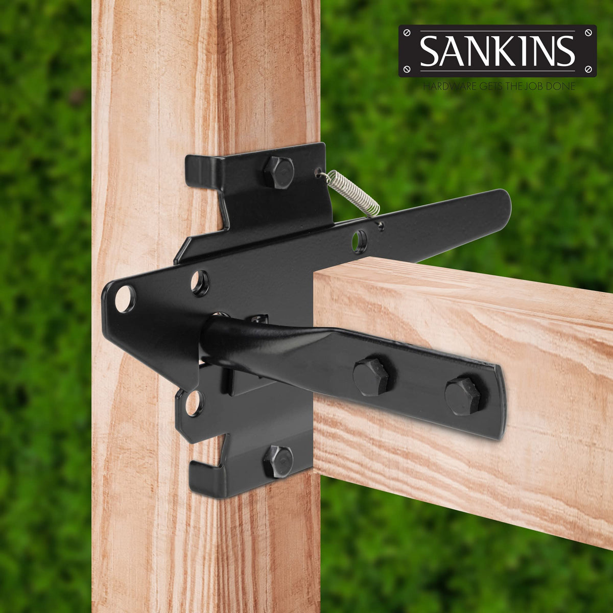 SANKINS fingertip-release gate latch enabling smooth one-handed use