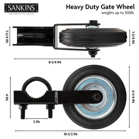 Close-up of SANKINS wheel showing tire-grade rubber and durable steel.