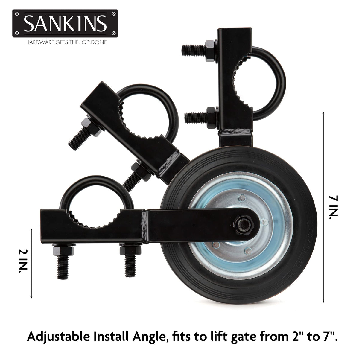 SANKINS Gate Helper Wheel lifted at 0 to 90 degrees to raise gate.
