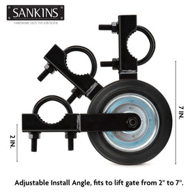 SANKINS Gate Helper Wheel lifted at 0 to 90 degrees to raise gate.