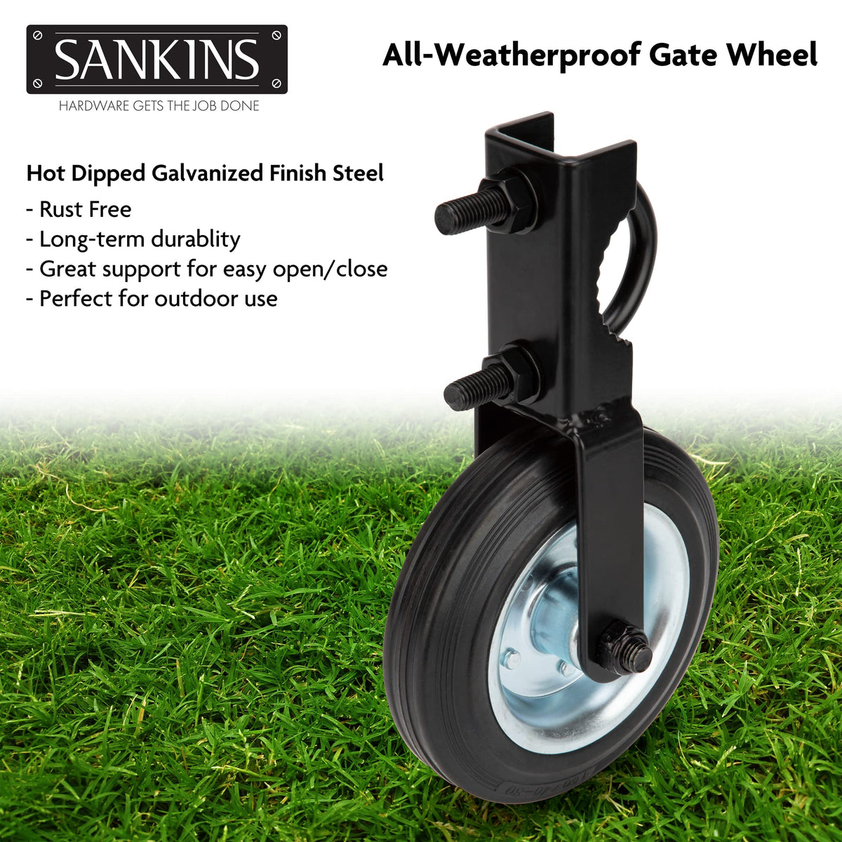 U-bolt grip on SANKINS wheel fits 1-5/8in to 2in frames.
