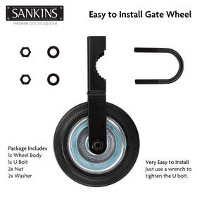 Wheel rolling over concrete, grass, and gravel surfaces with ease.