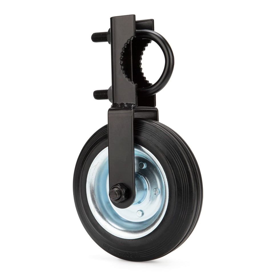 SANKINS Gate Helper Wheel on pipe supports gates smoothly, reducing sag.
