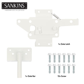 SANKINS gate latch installed on wood door demonstrates sturdy mounting