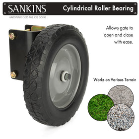 Versatile use on concrete, grass, and muddy terrain with SANKINS gate wheel.