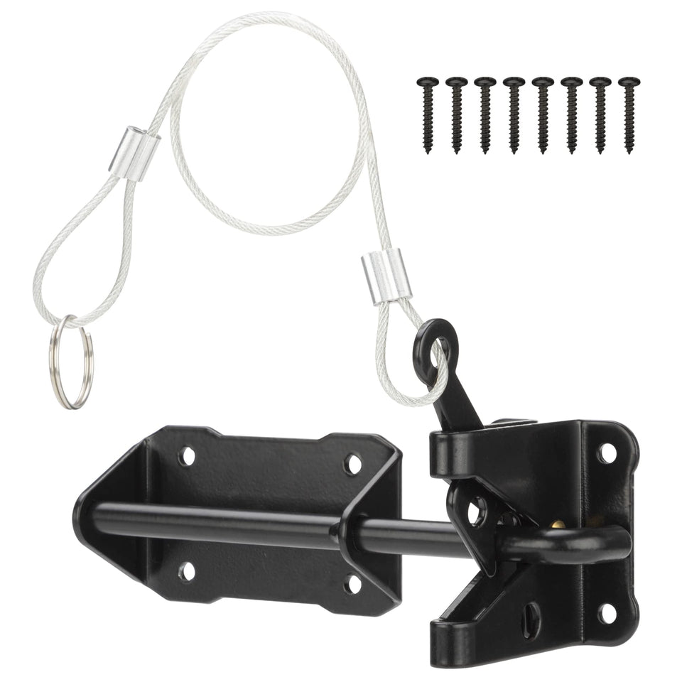SANKINS heavy-duty automatic gate latch for secure wooden gates.