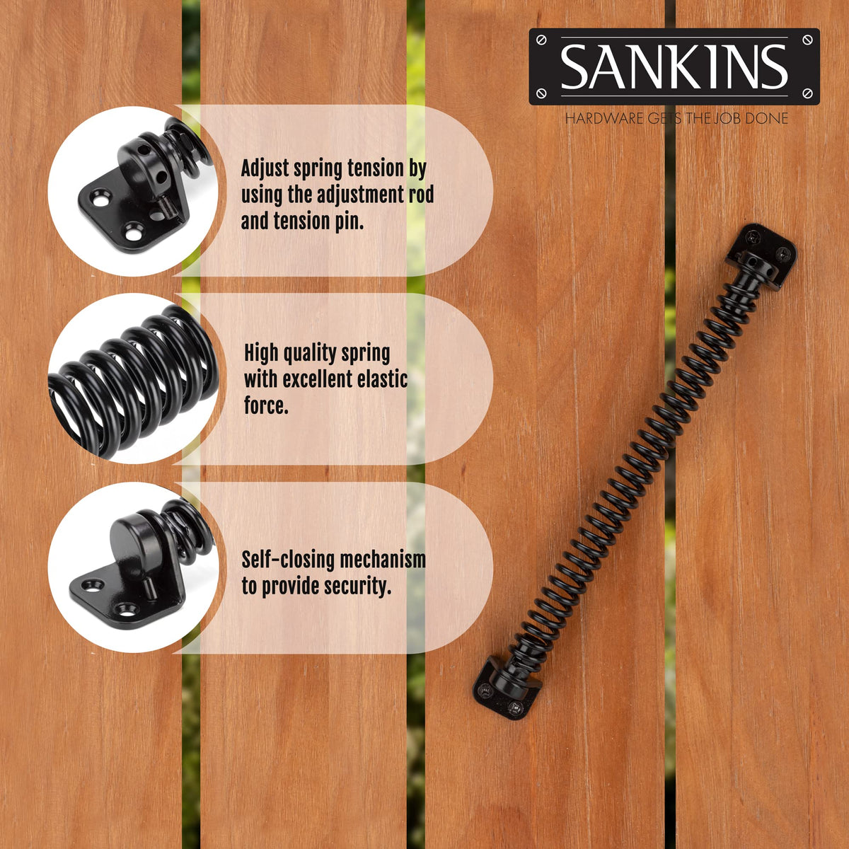 SANKINS heavy-duty gate closer package enabling automatic closure.