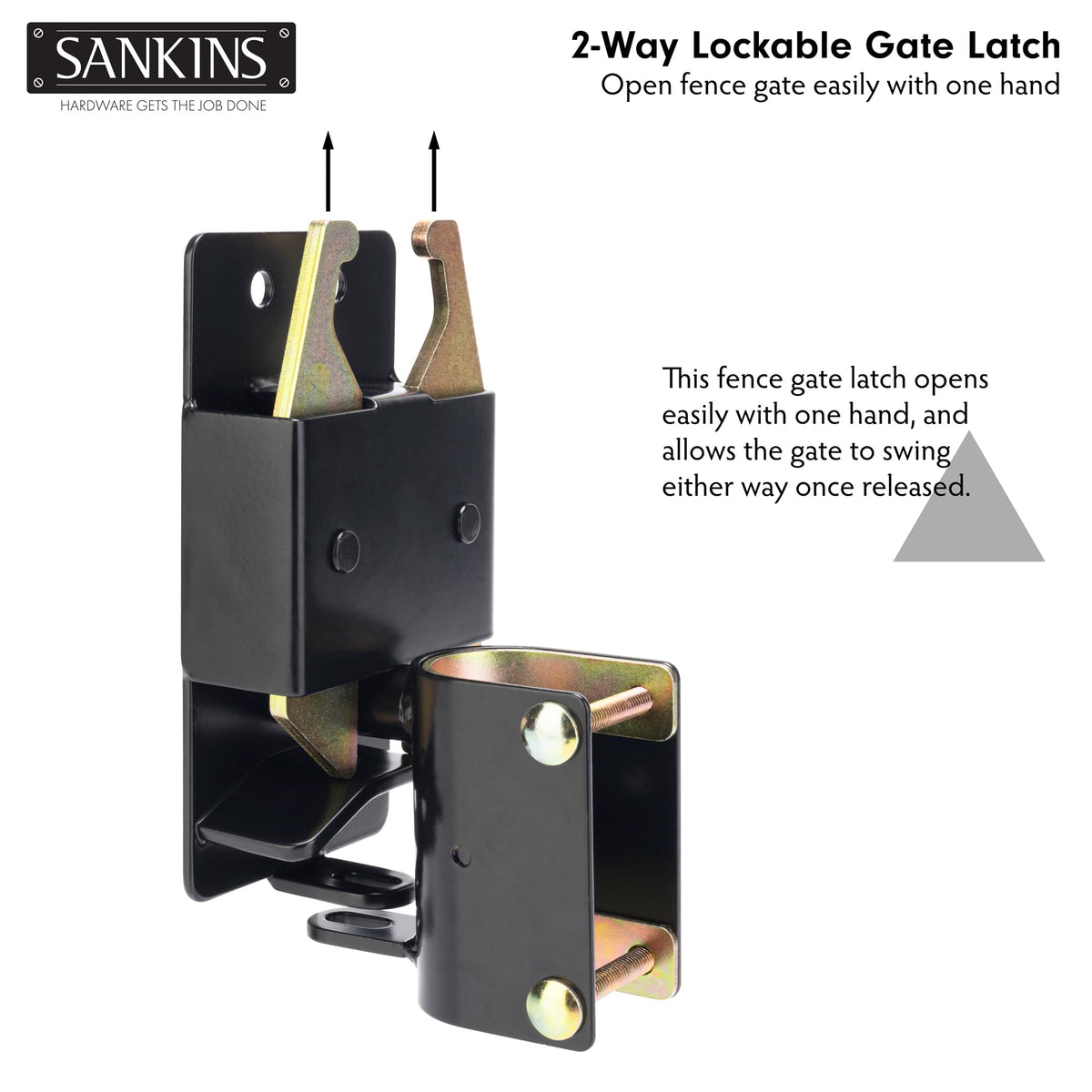 Close-up of galvanized finish on SANKINS latch emphasizing weather resistance