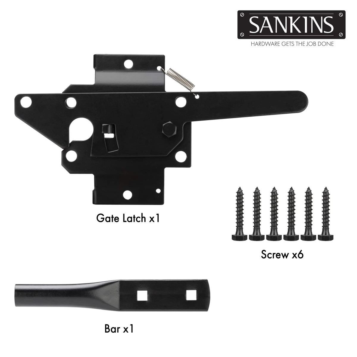 SANKINS heavy-duty latch with black anti-rust finish on backyard gate