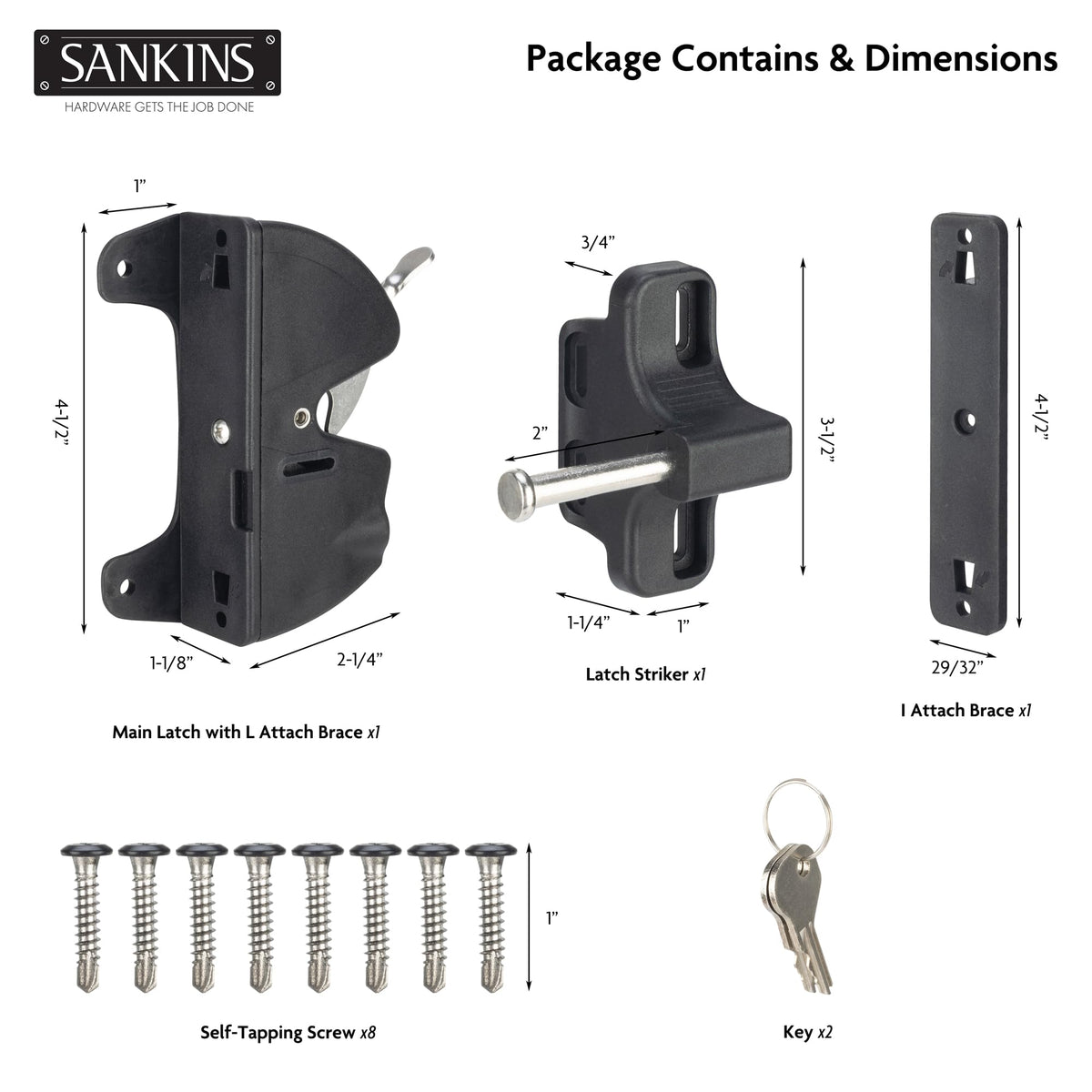 SANKINS key lockable double-sided gate latch side view highlighting durable construction.