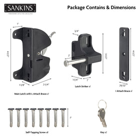 SANKINS key lockable double-sided gate latch side view highlighting durable construction.