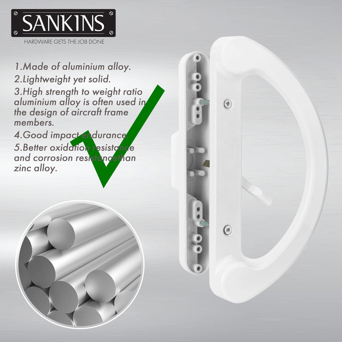 SANKINS outside pull — white finish, non-keyed for easy outside access