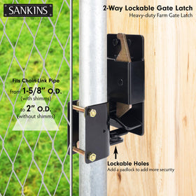Padlock hole on SANKINS 2-Way Gate Latch enables secure one-handed operation