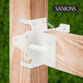 SANKINS pets safety gate latch in use protects yards and children