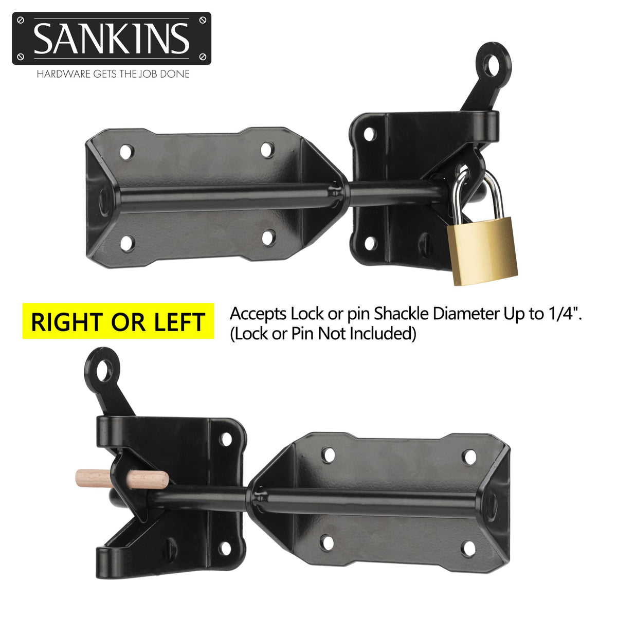 SANKINS pool-gate latch in black finish for outdoor pool safety.