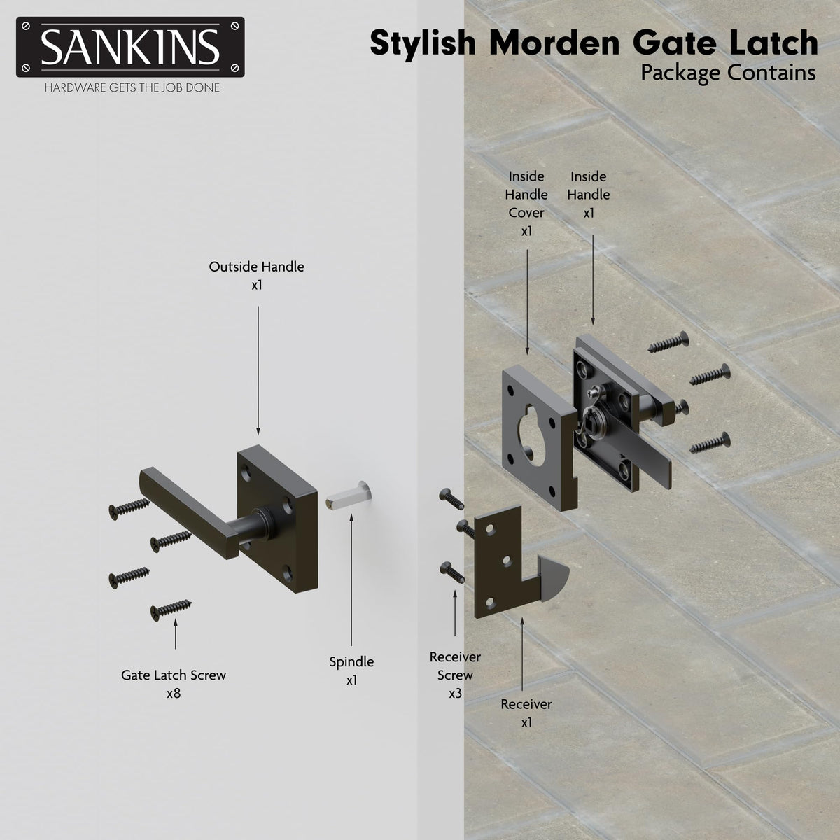 SANKINS self-locking aluminum gate latch with spring for secure access