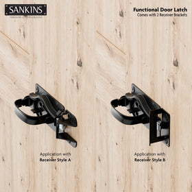 SANKINS Swinging Shed Door Latch hardware and guide for simple installation.