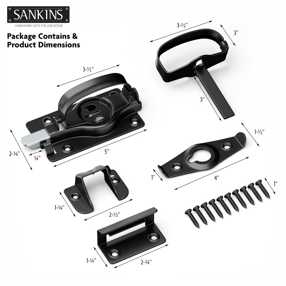 SANKINS Swinging Shed Door Latch side grip detail for quick reach from either gate side.