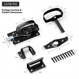 SANKINS Swinging Shed Door Latch side grip detail for quick reach from either gate side.