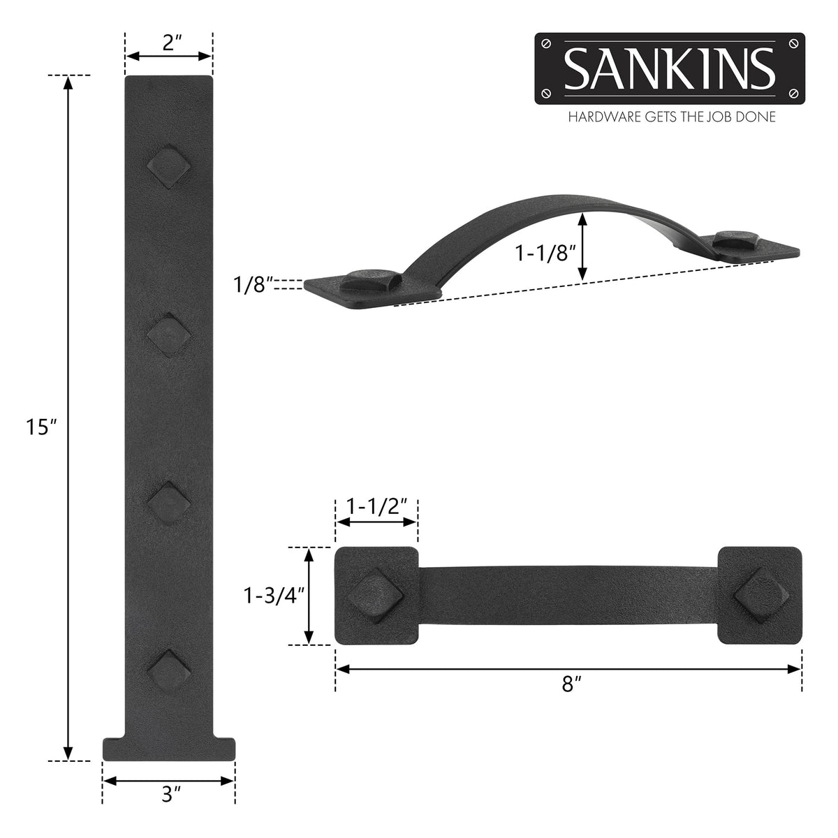 Close-up of SANKINS vintage rust-finish hinges on steel exterior
