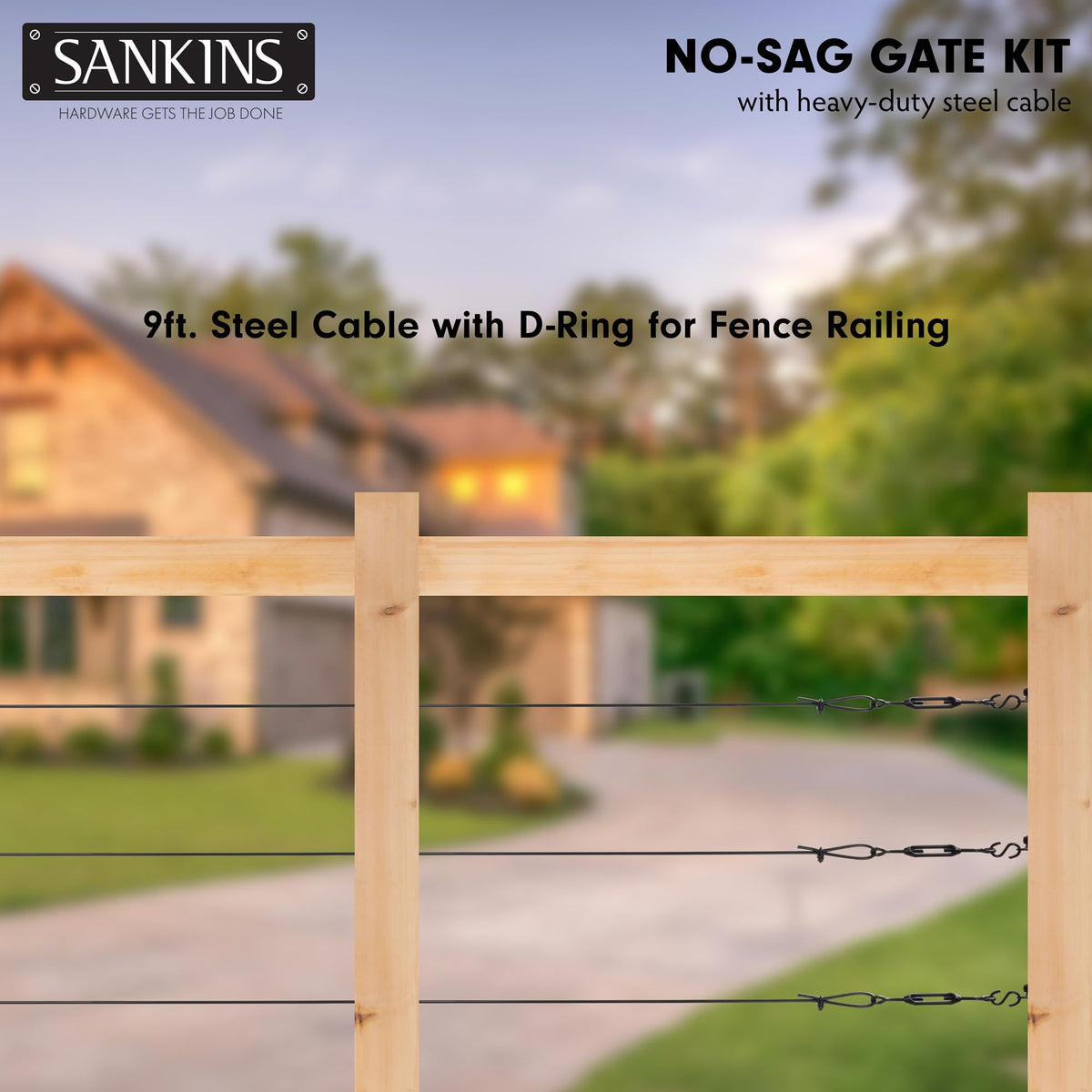 SANKINS vinyl-wrapped steel cable resists corrosion for long outdoor life.