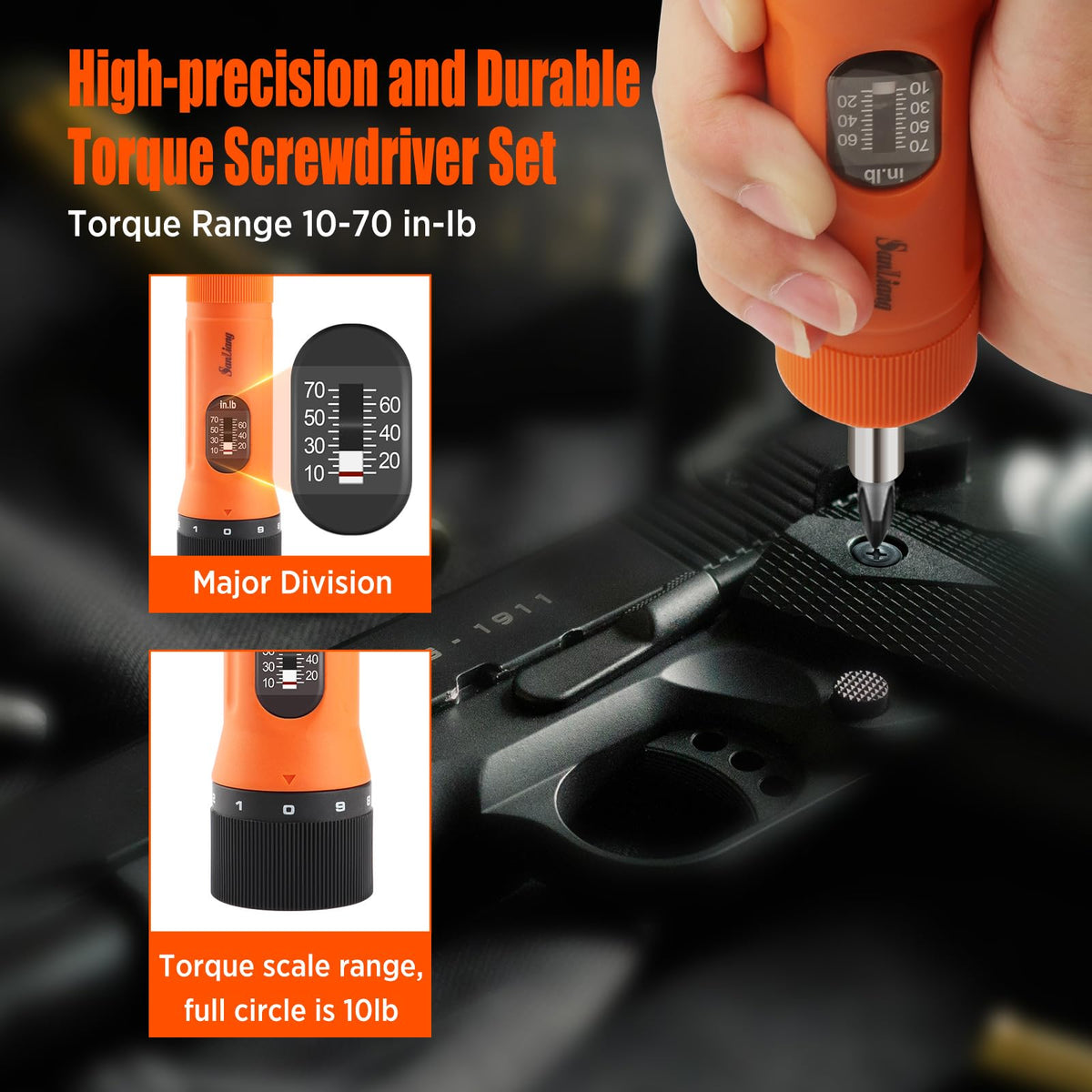 SanLiang precision torque screwdriver adjustment wheel closeup for accurate settings