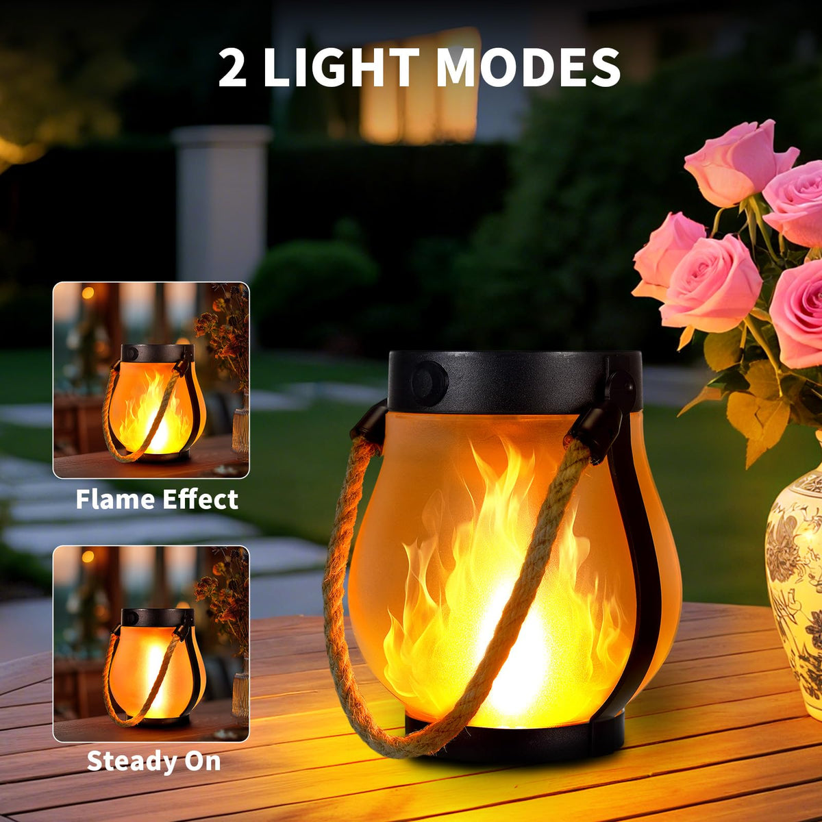 SANMOON solar flame lantern along garden pathway lighting the way
