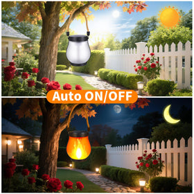 SANMOON solar flame lantern showing USB and solar charging capability