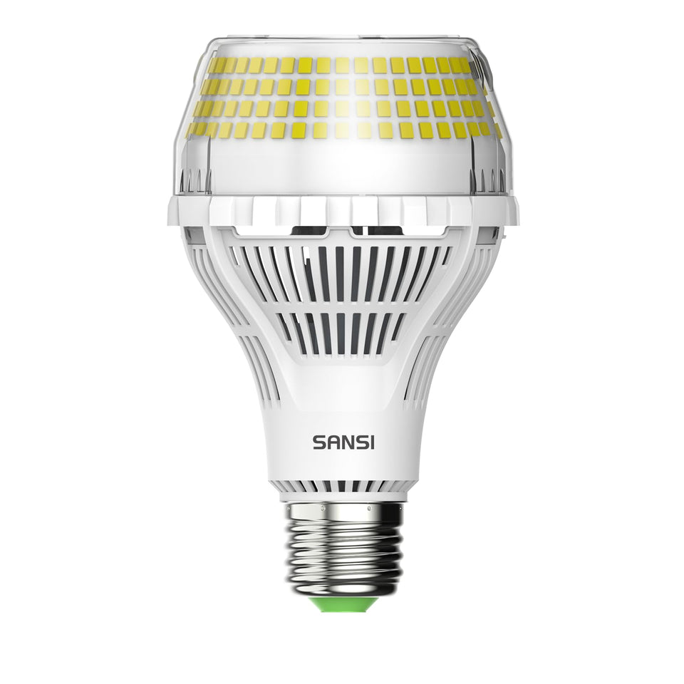 SANSI 400W equivalent LED bulb delivers bright daylight illumination for large rooms.
