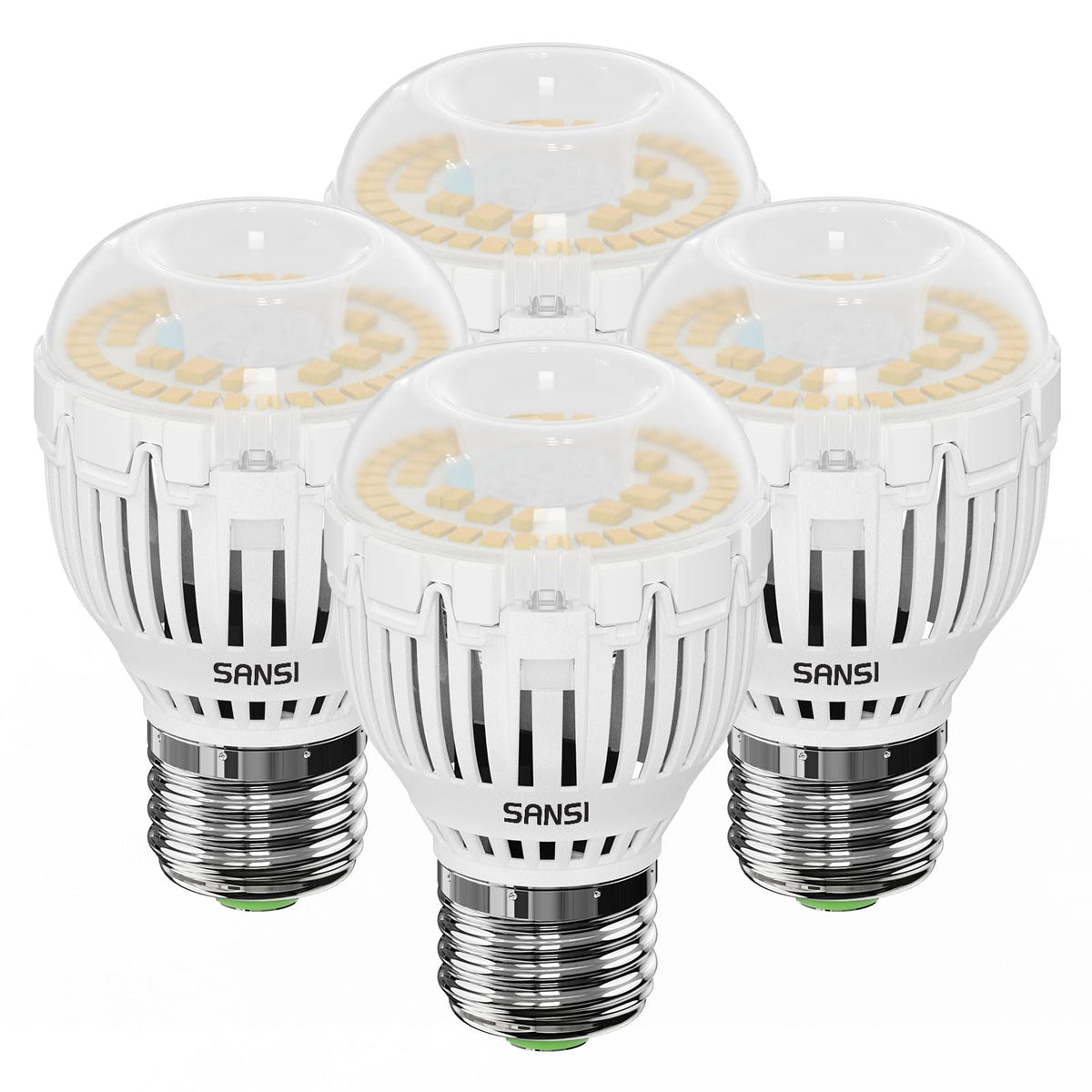 SANSI A15 LED bulb illuminated for bright home lighting.