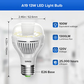 SANSI A19 dusk-to-dawn garage light provides automatic exterior lighting.